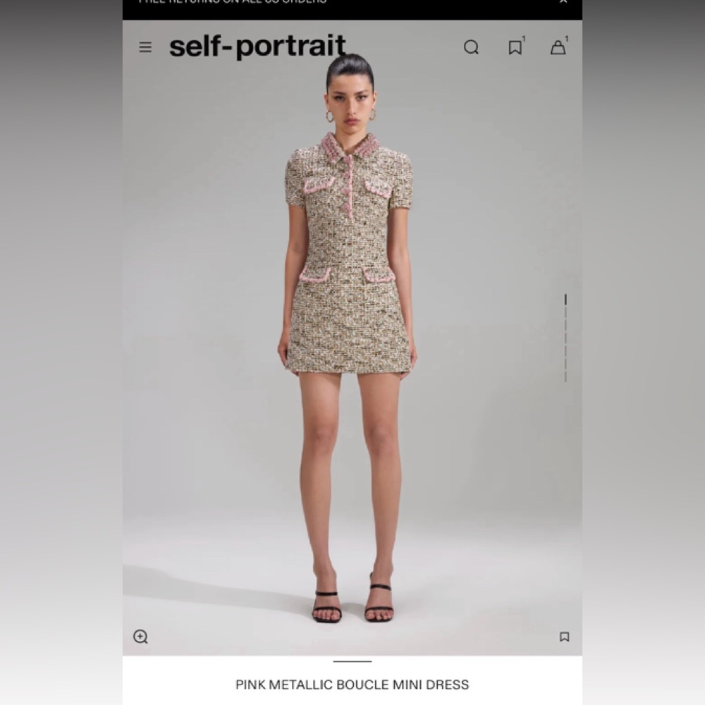 Self Portrait PINK METALLIC BOUCLE MINI DRESS